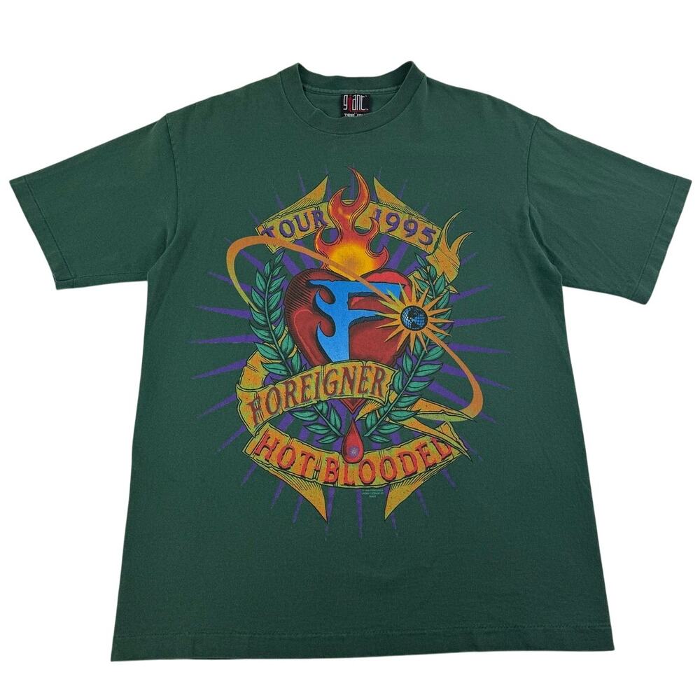 Vintage Foreigner Hot Blooded Tour 1995 Band Shirt Green Giant Tag Size Large